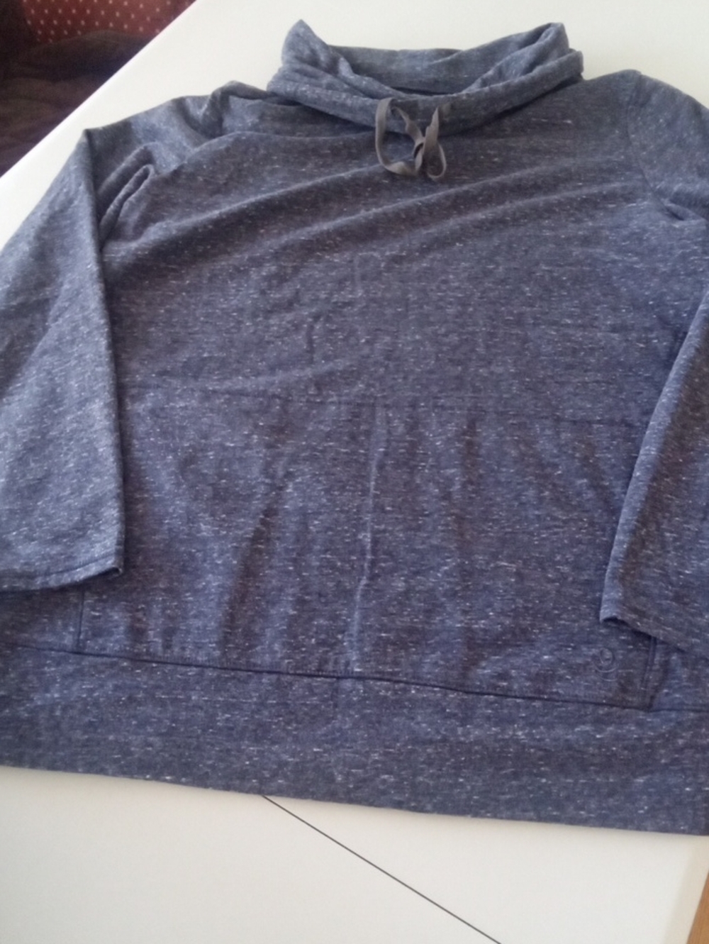 Cuddl Duds Heathered Navy Funnel Neck Pullover with Drawstring